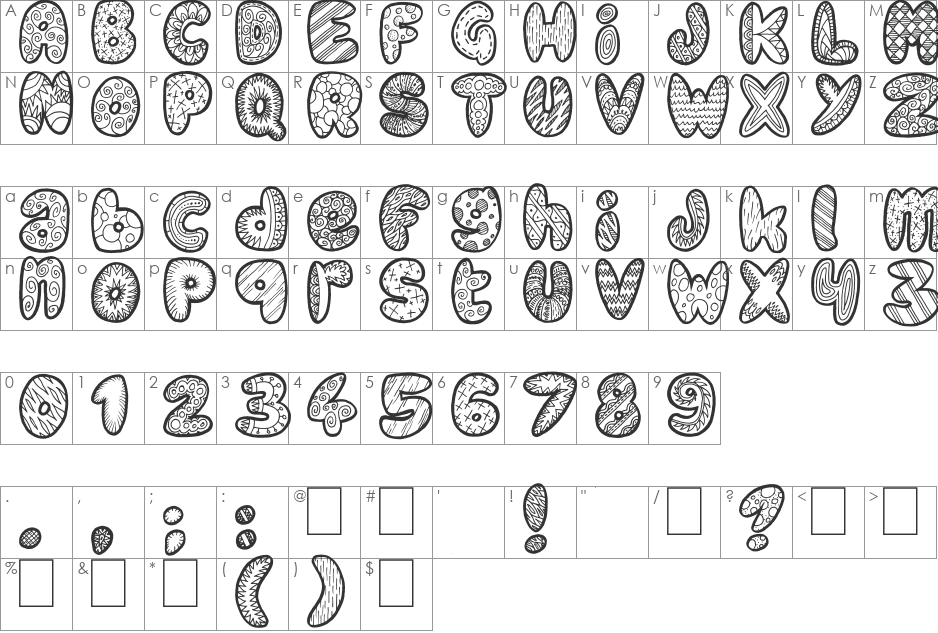 Doodle Gum font character map preview