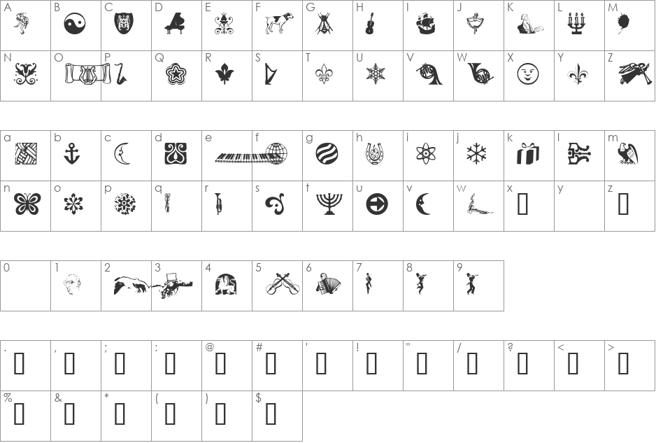 DoodleDingbatsOneSSi font character map preview