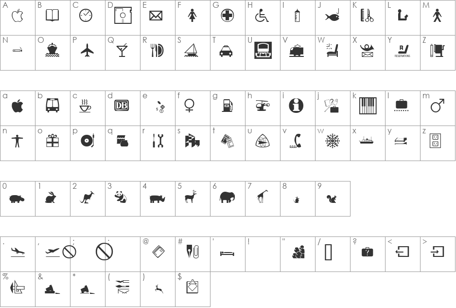 DoodleDingbatsSevenSSK font character map preview