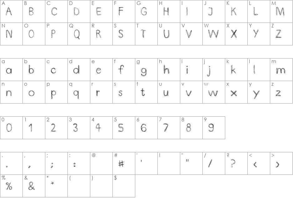DoodlePenLimited font character map preview