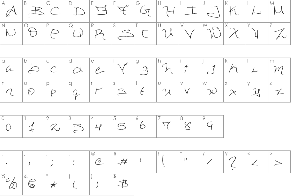 DorkifiedDistortion font character map preview