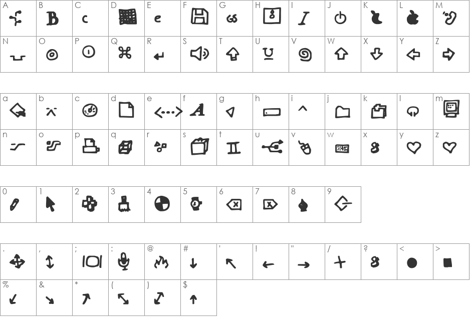 Dot Com font character map preview