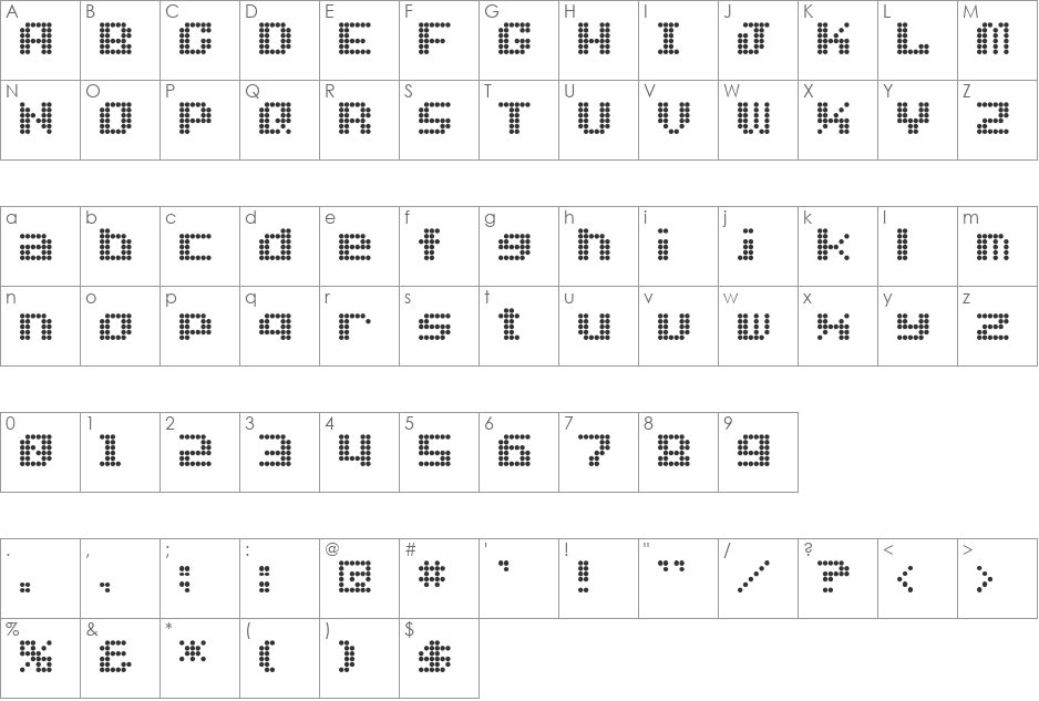 Dot Font font character map preview