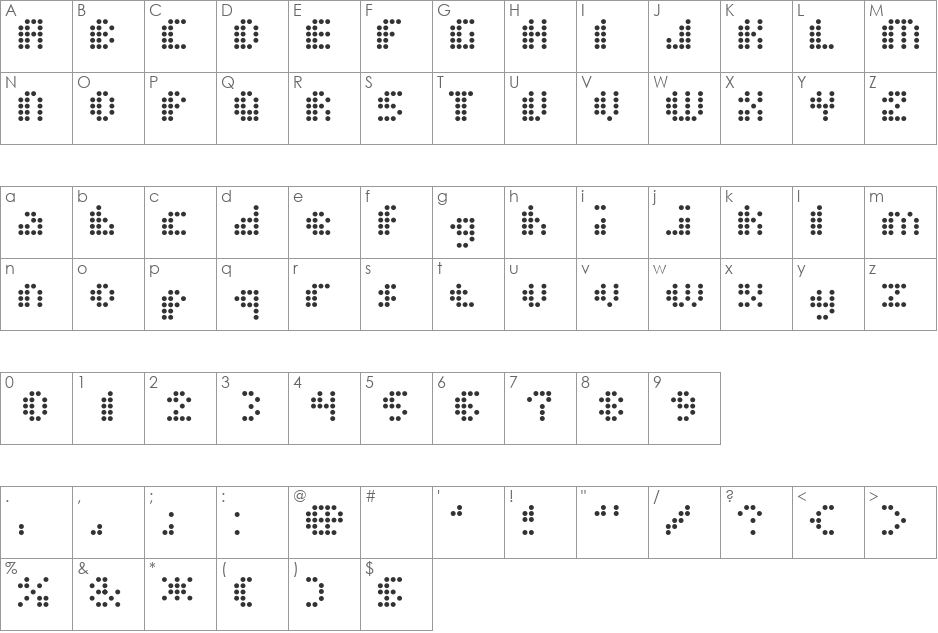 Dot Short of a Matrix font character map preview