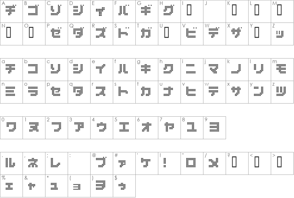 dot6282kana font character map preview