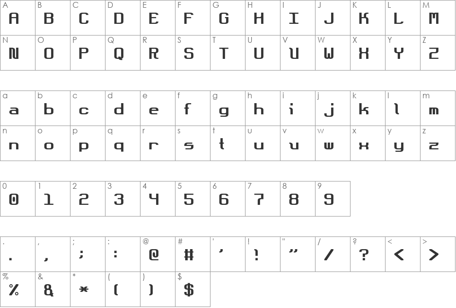 DotBoundray-Justified font character map preview