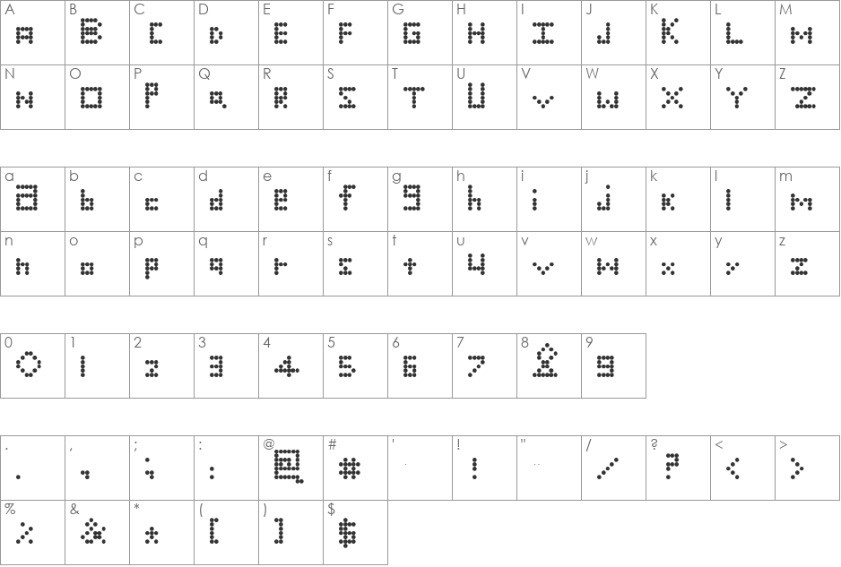 dotted font character map preview