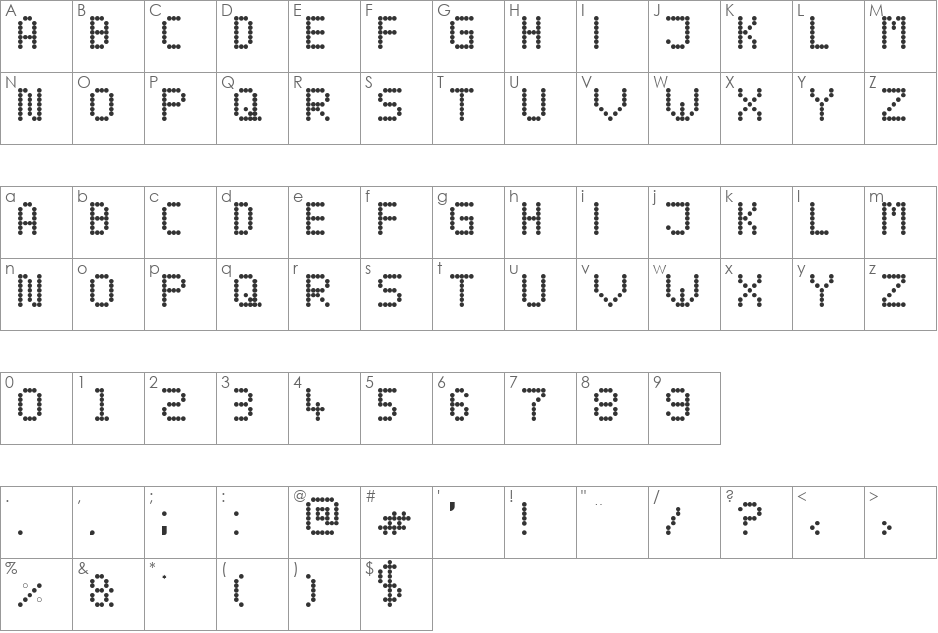Dotty font character map preview