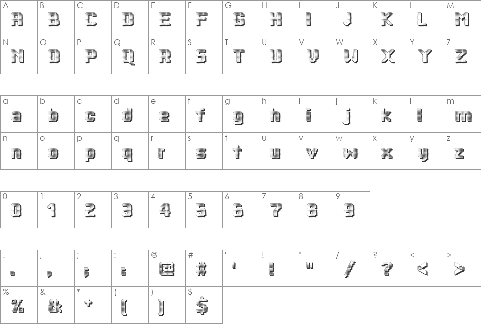 DottyShadow font character map preview