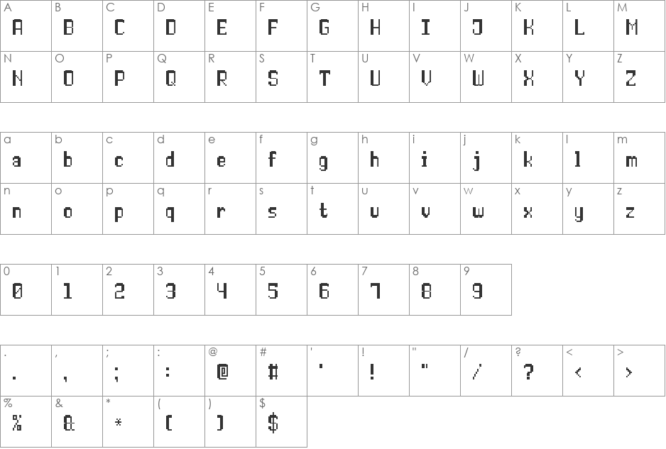 Double Pixel-7 font character map preview