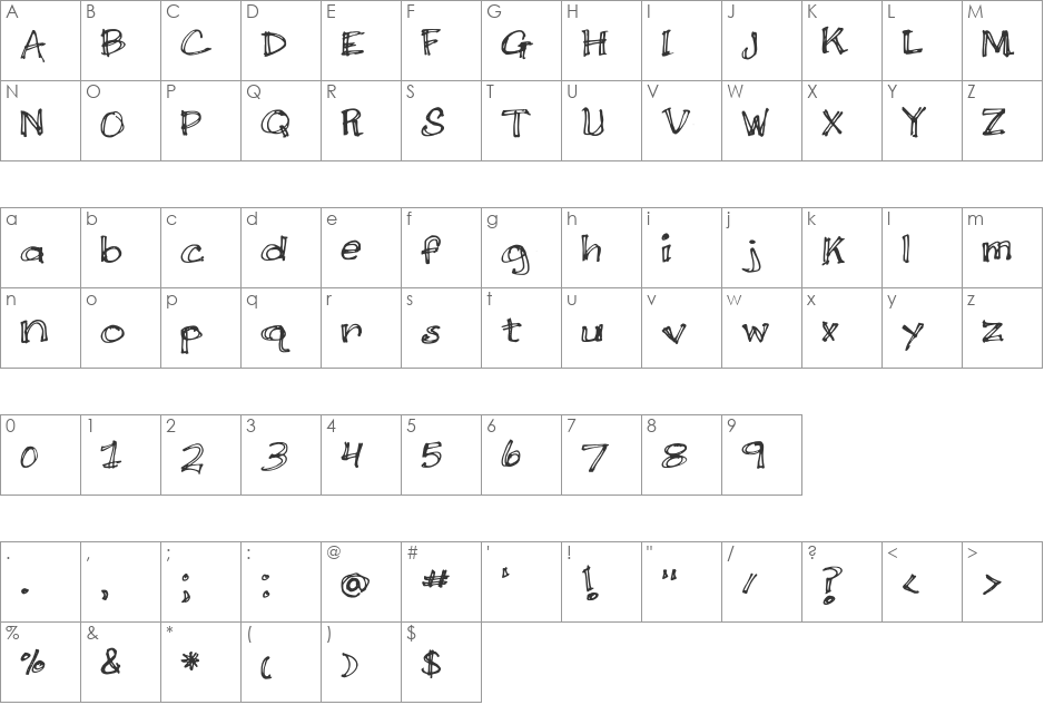 Double Scratch font character map preview