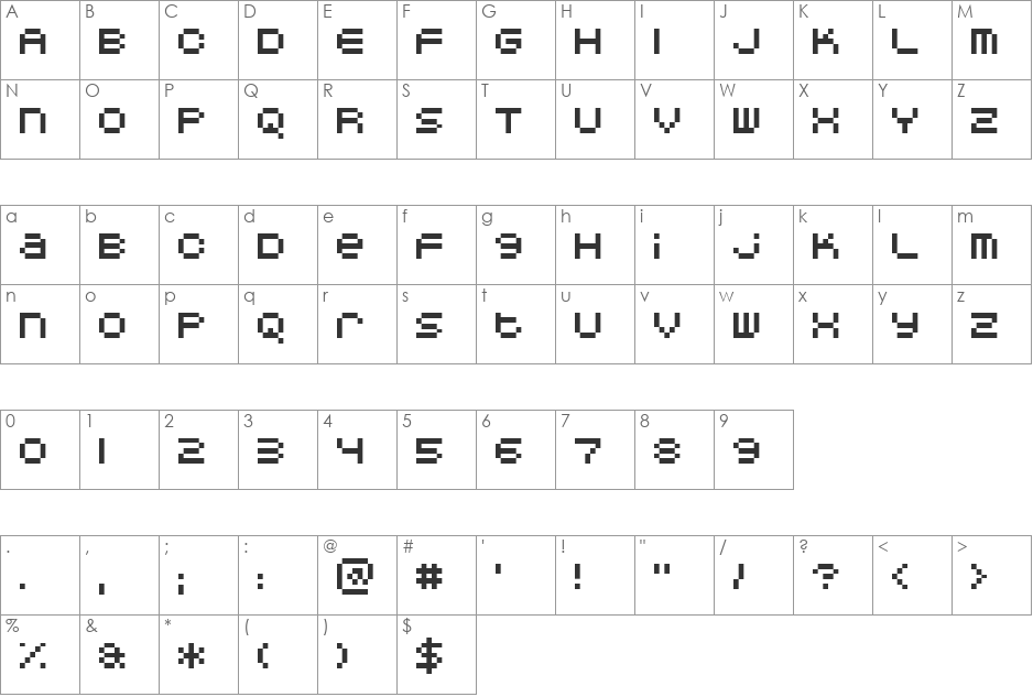 DoubleOhOne font character map preview