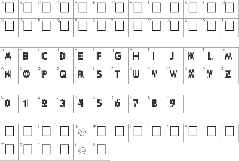 DoubleVision font character map preview