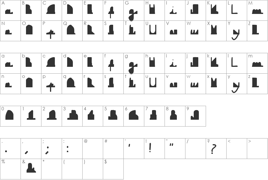 DownBoy font character map preview