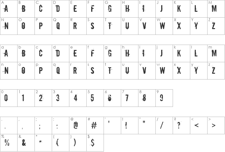 Downcome font character map preview