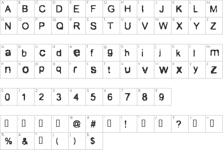 Downer font character map preview
