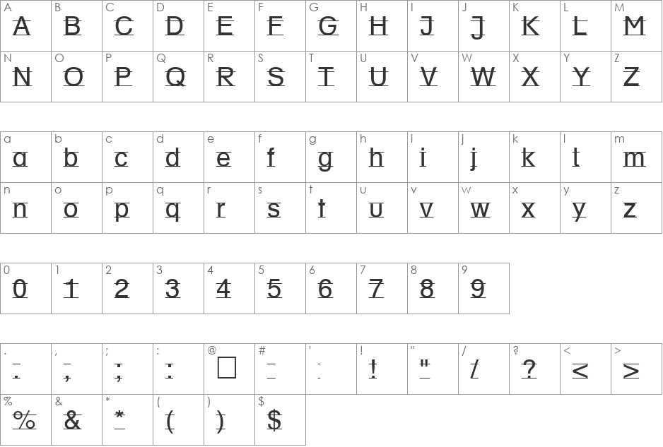DR BY 2 font character map preview