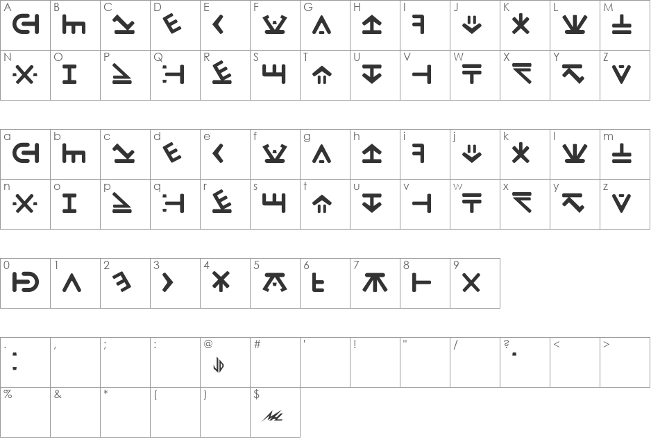 Drac font character map preview