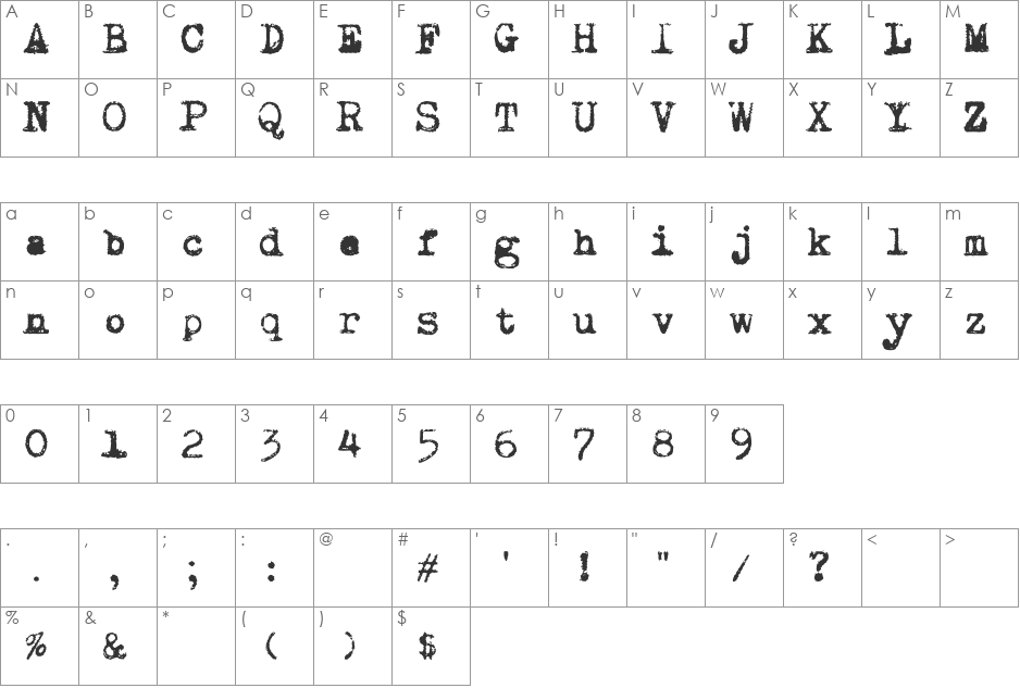 Draconian Typewriter font character map preview