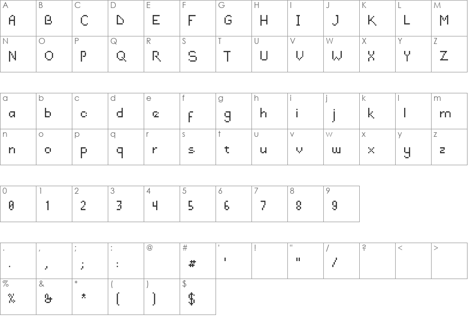 DraconianPixelsRegular font character map preview