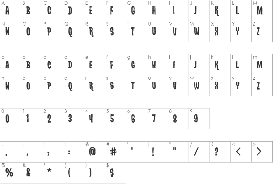 DracuFrankenWolf BB font character map preview