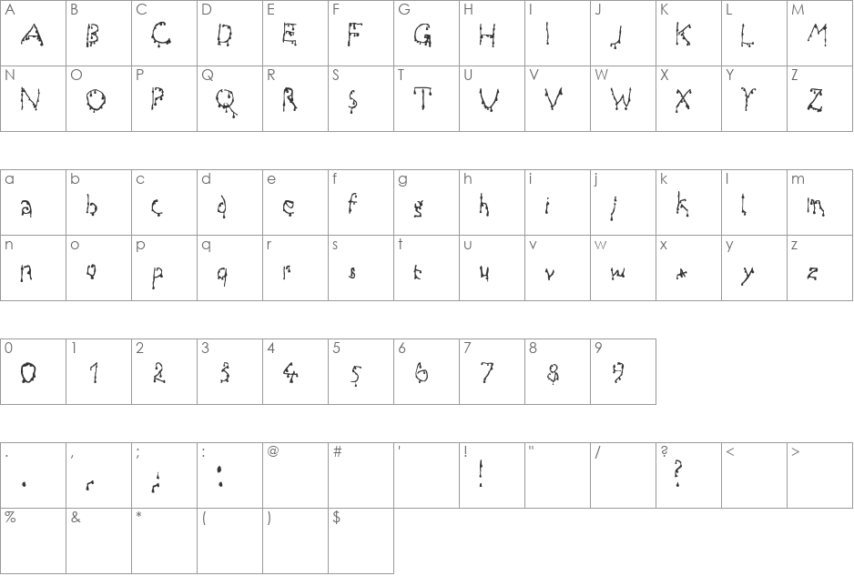 Draculas font character map preview