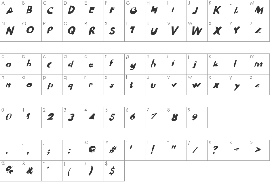 Drag You Down font character map preview