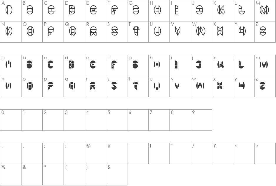 DRAGON FLY font character map preview