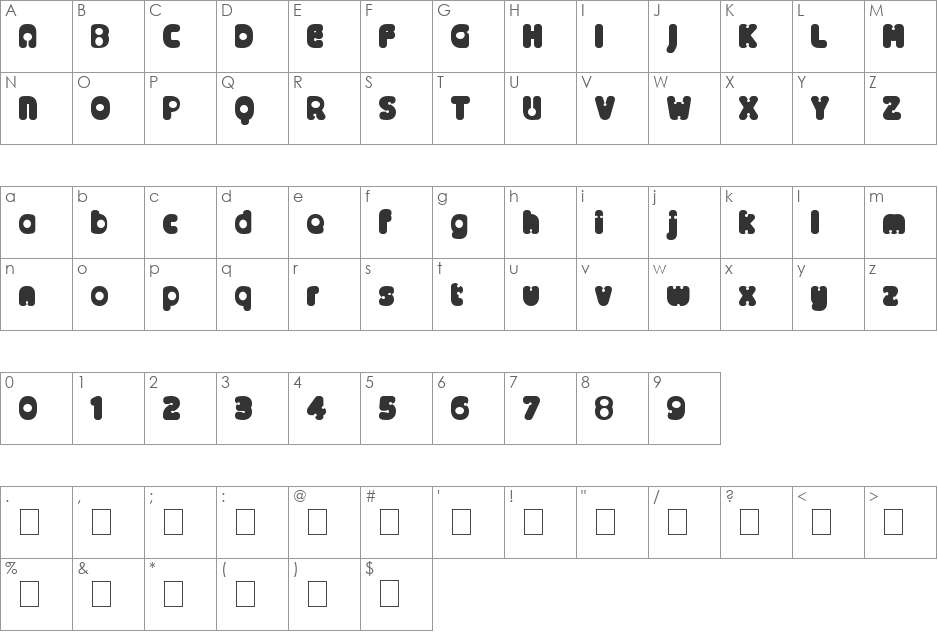 AlternativeNineties font character map preview