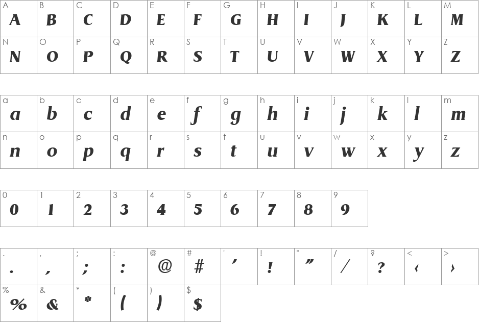 Dragon-Serial-Heavy font character map preview