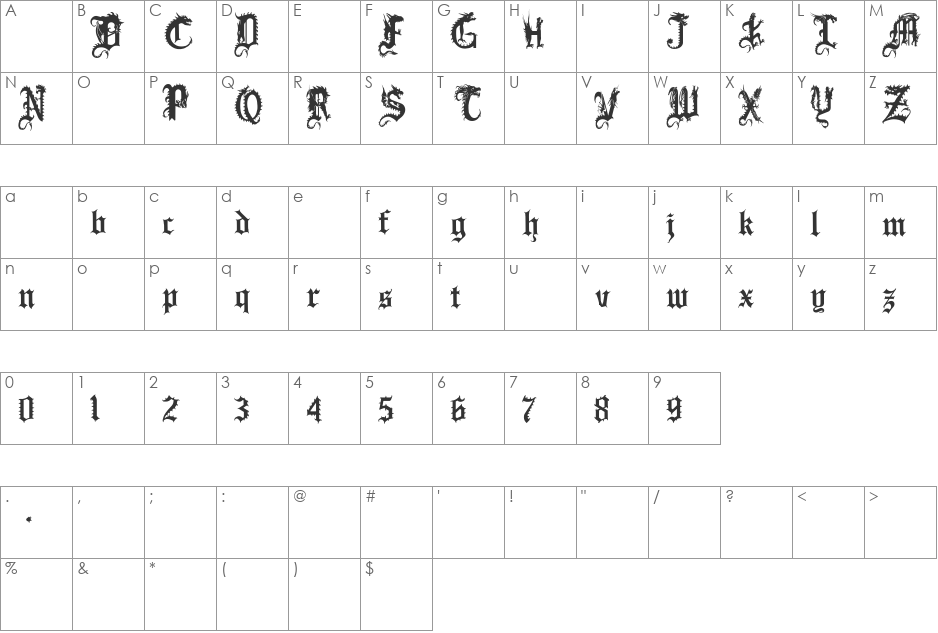 DRAGONSx font character map preview