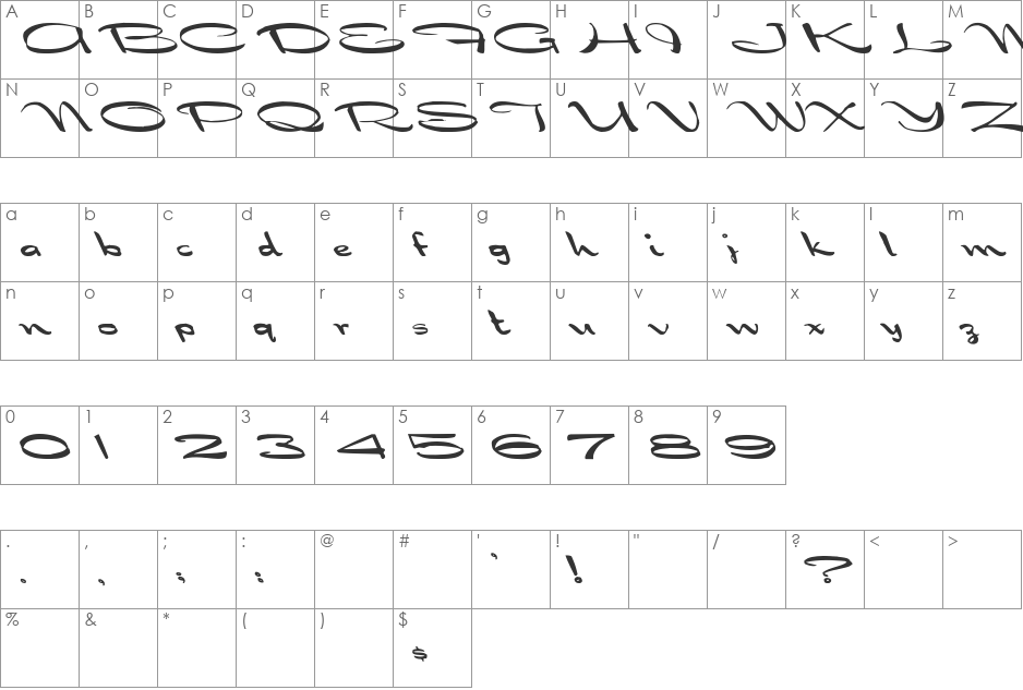 Dragonwick Lefty font character map preview