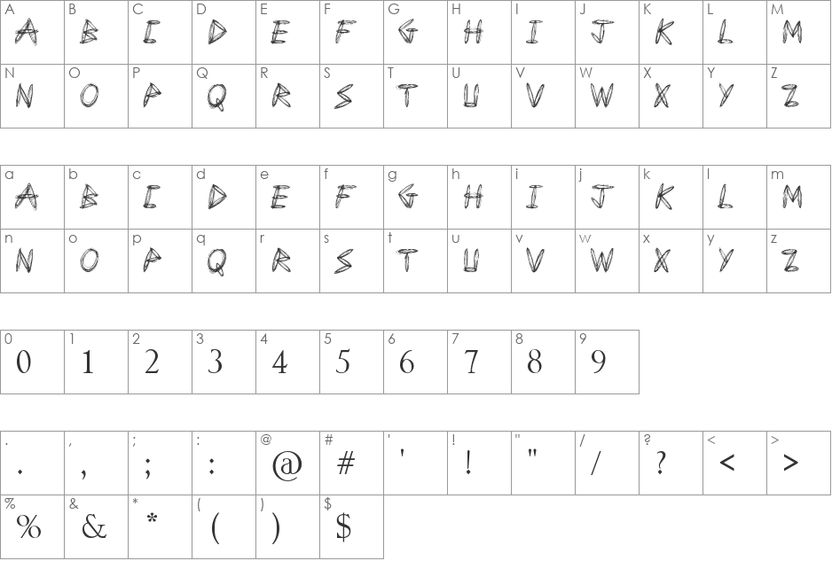 Draw Freehand font character map preview