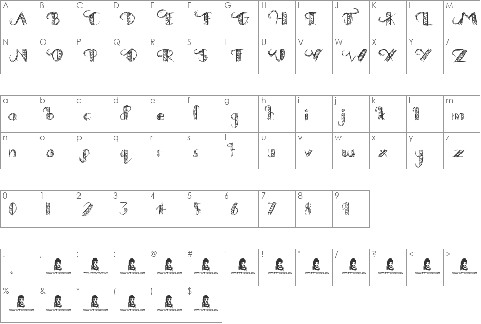 Drawing Practice font character map preview