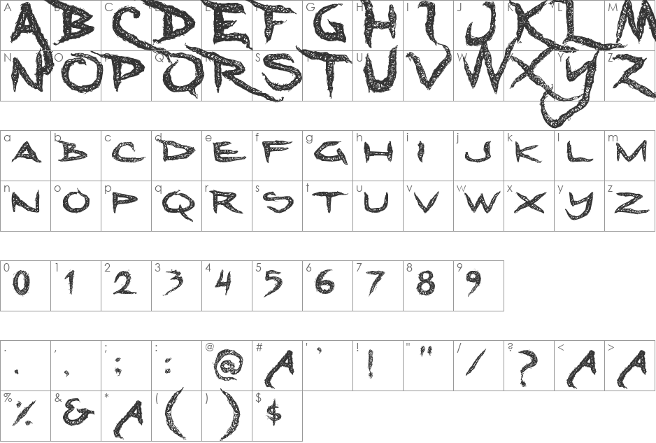 Dreadlockfont font character map preview