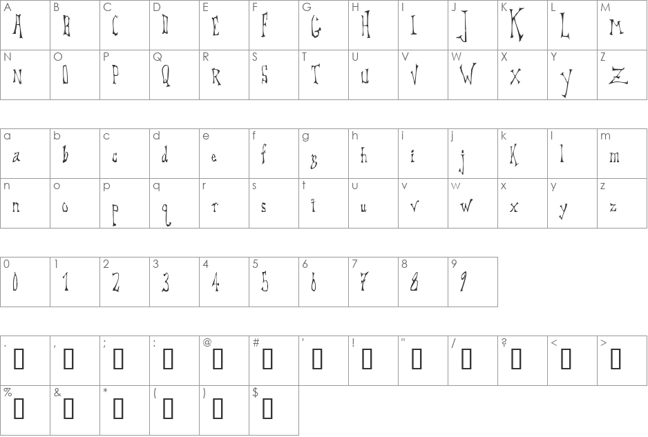 DreadLox font character map preview