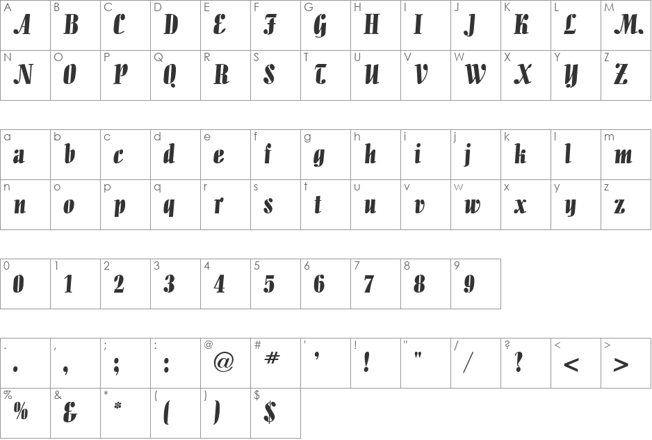 Alto font character map preview