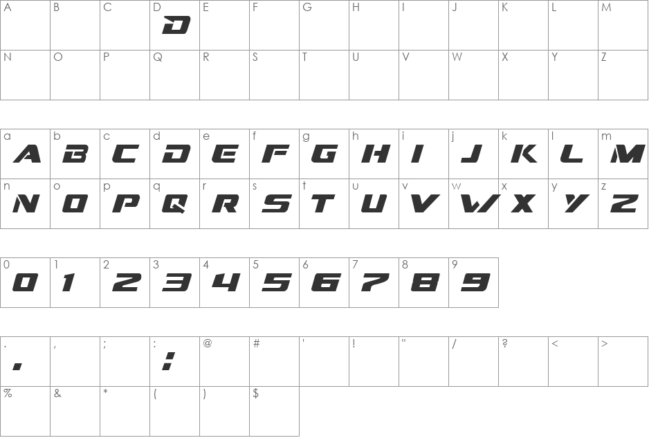 Dream MMA font character map preview