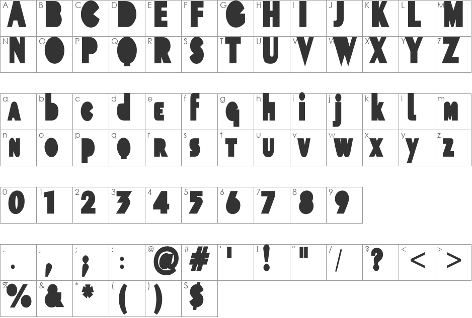 Dreamcolor font character map preview