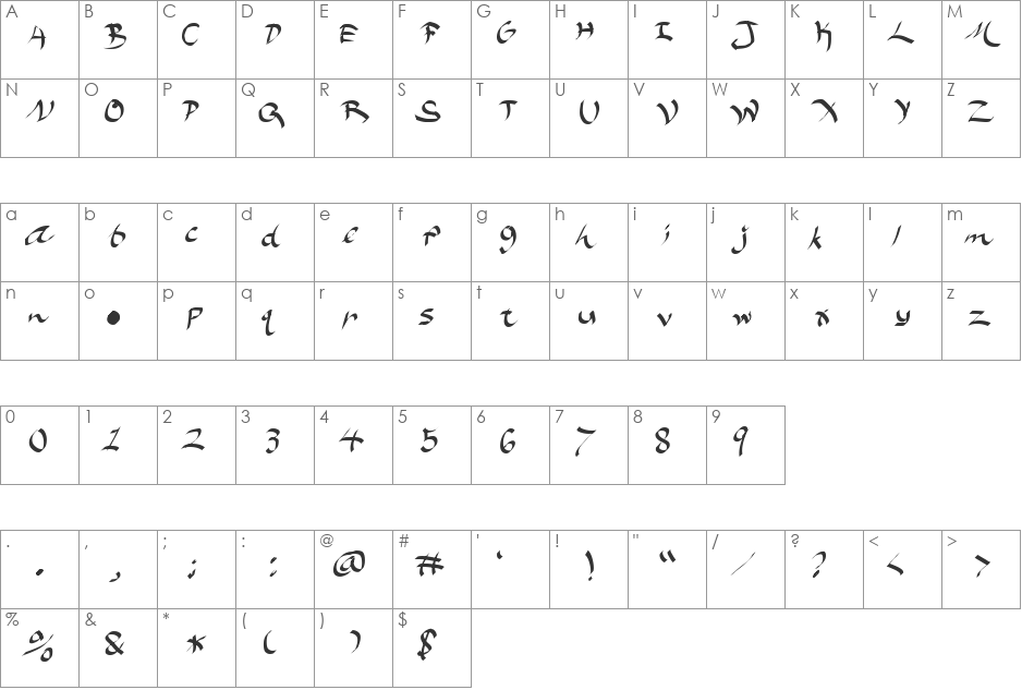 Altonin font character map preview