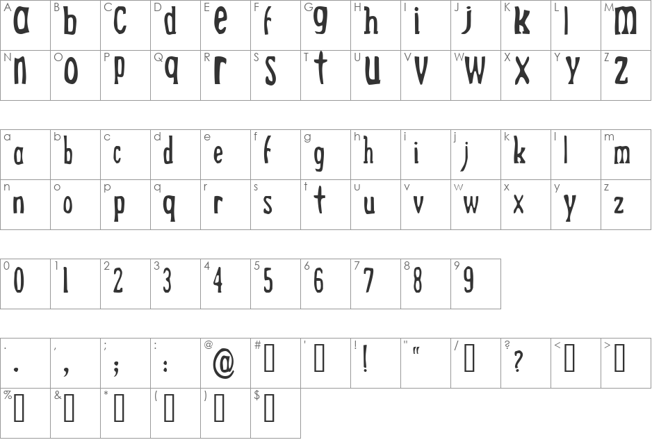 Drek font character map preview