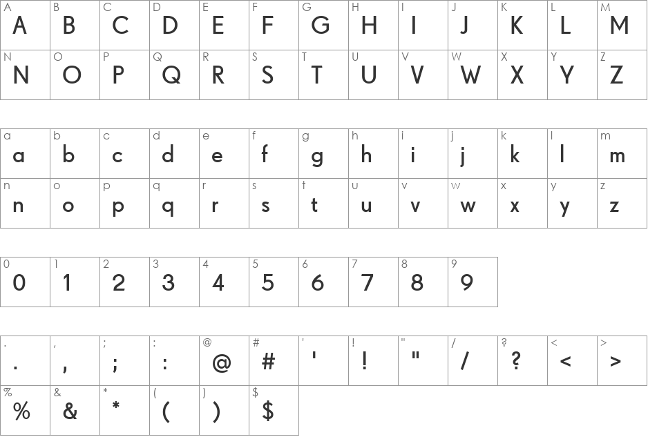 Drescher Grotesk BT SemiBold font character map preview