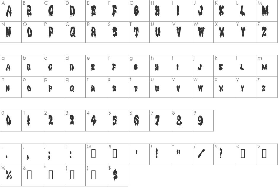 DrippingGooCondensed font character map preview