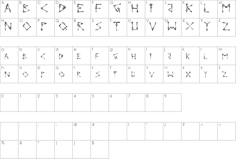 Driveshaft font character map preview
