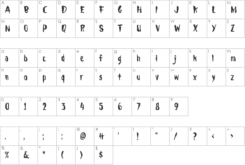 Droeming font character map preview