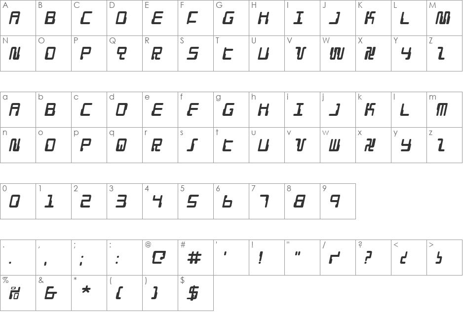 Droid Lover Italic font character map preview
