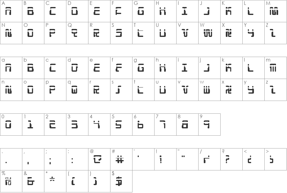 Droid Lover Laser font character map preview