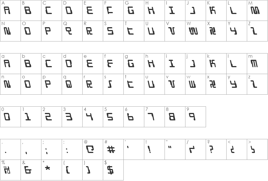 Droid Lover Leftalic font character map preview
