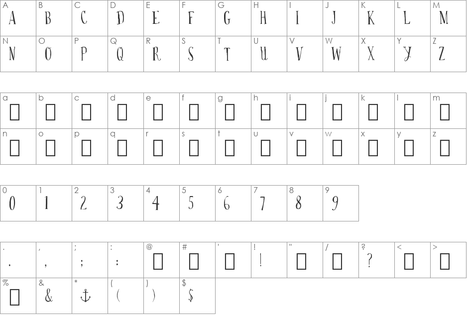 Drop your anchor font character map preview