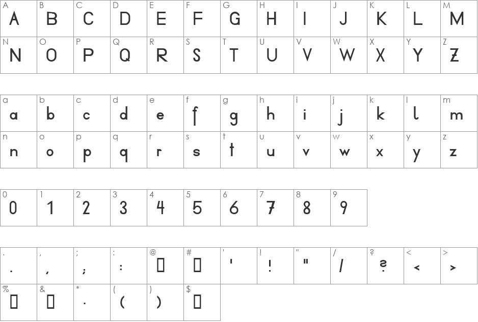 Druckschrift95 font character map preview